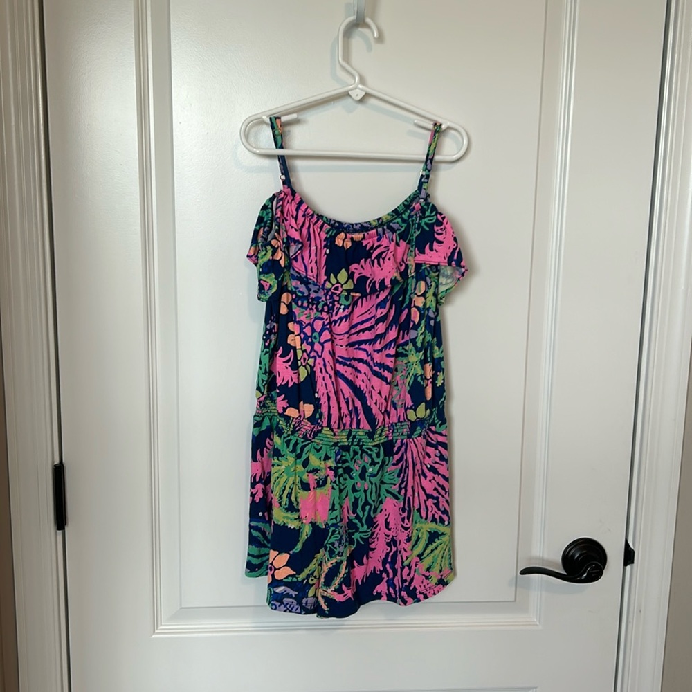 Lilly Pulitzer Girls Emoni Romper Indigo All A Glow XL (12-14)